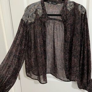 Zara Black Sheer Floral Blouse